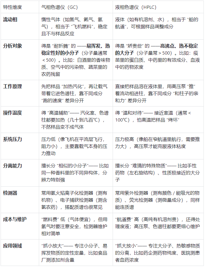 液相色譜和氣相色譜對比一覽表